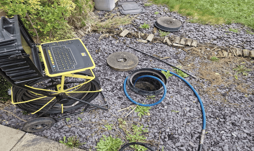 High-pressure drain testing equipment used by Centra Drains Ltd in UK drain inspection services.