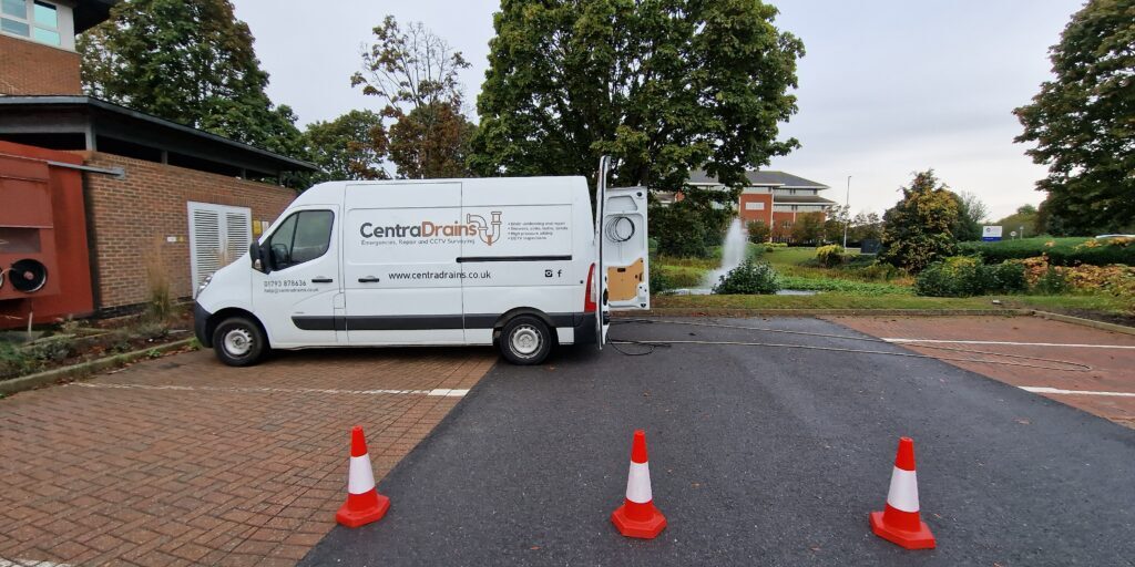 Drain cleaning and maintenance van performing underground drain inspection, Central Drains Ltd.